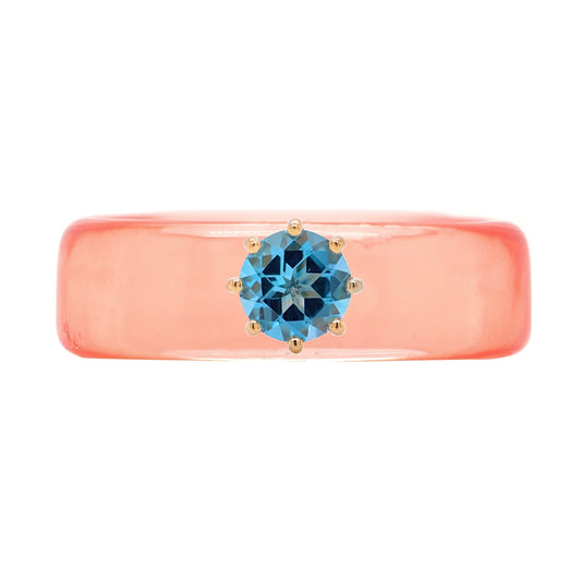 Anillo CG - Topacio Swiss Blue y Resina Salmón