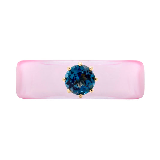 Anillo CG - Topacio London Blue y Resina Rosa