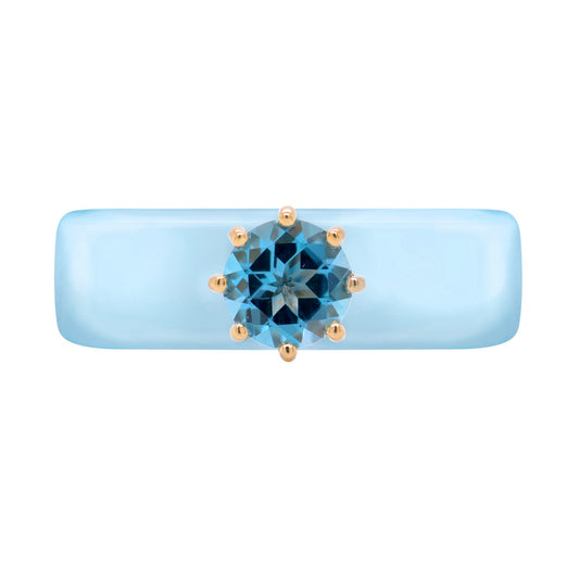 Anillo CG - Topacio Swiss Blue y Resina Celeste