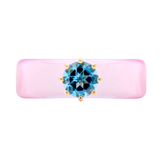 Anillo CG - Topacio Swiss Blue y Resina Rosa