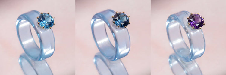 Anillos CG celestes con topacio Swiss Blue, London Blue y amatista