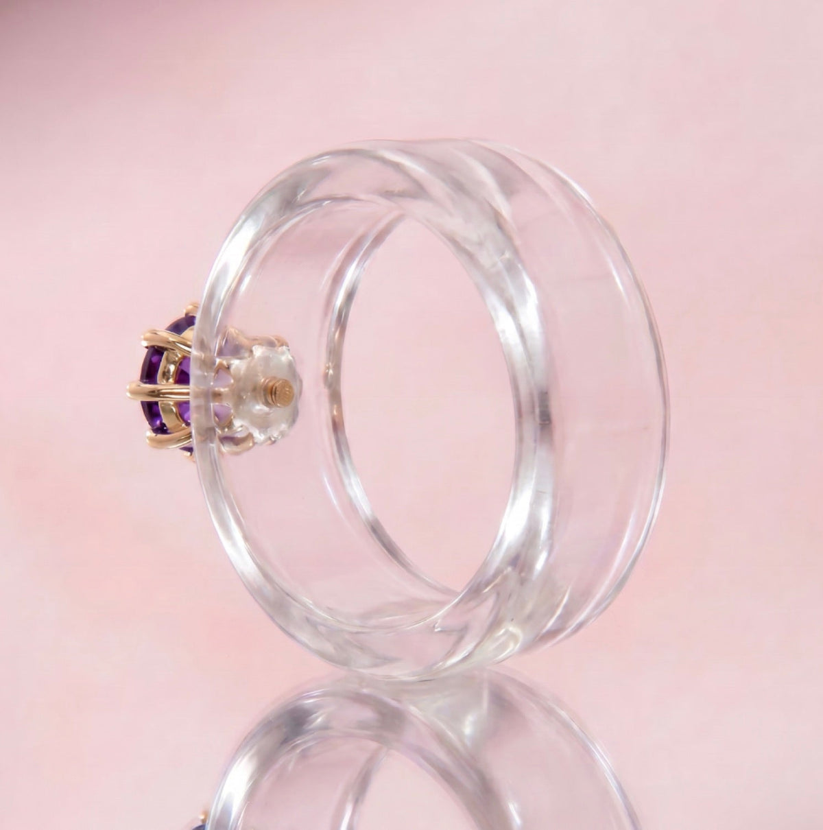 Anillo CG de amatista y resina transparente — trasera