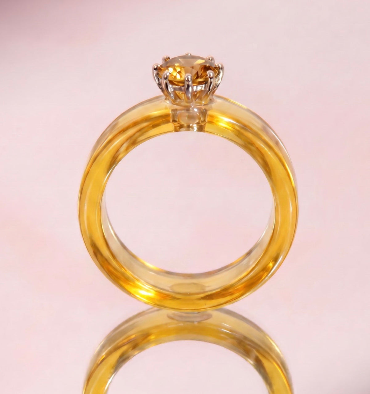 Anillo CG de citrino y resina amarilla, vista trasera