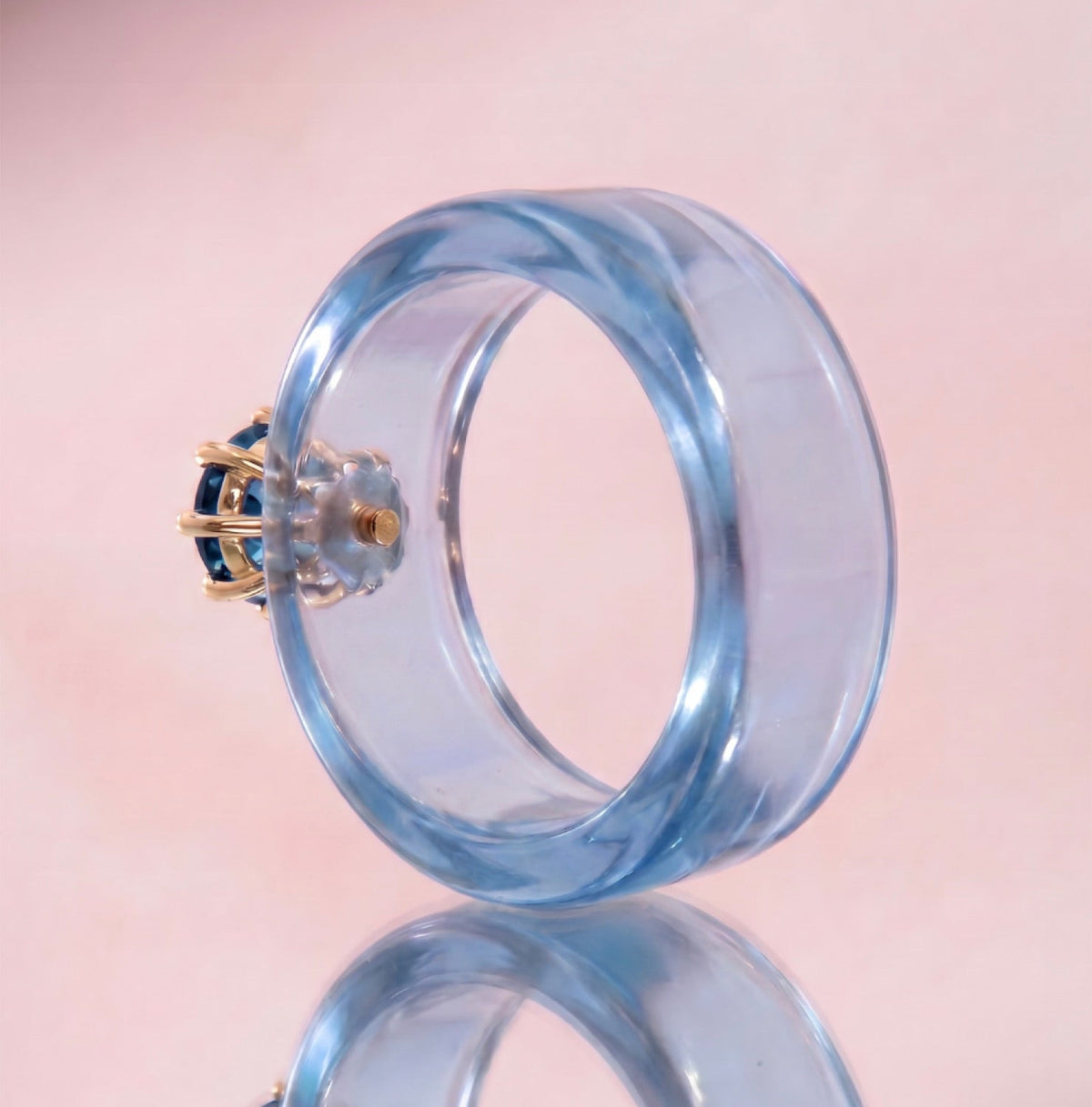 Anillo CG de topacio London Blue y resina celeste, vista trasera