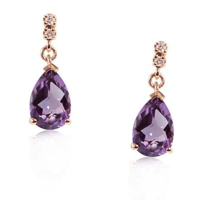 amethyst earrings purple gold jewelry pear cut